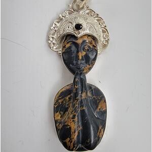 Tribal Sterling Silver Necklace with Meditative Black and Gold Pendant